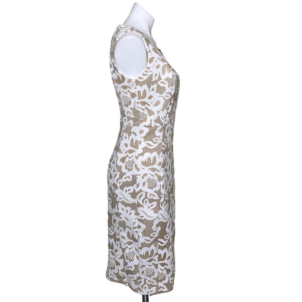 Kate & Lily Beige Lace Overlay Sheath Dress, Gold Chain Necklace Women's Size 8 - Picture 4 of 9